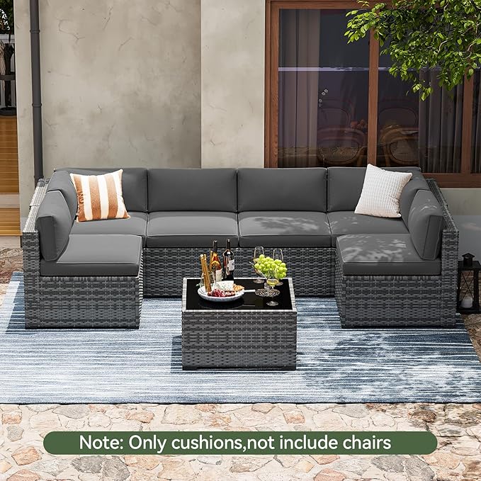 Aoxun Replacement Cushions for Outdoor Furniture, 14-Piece Outdoor Cushions for Patio Furniture, Deep Seat, Waterproof & Fade Resistant Couch Cushion for 6-Seat Patio Conversation Sets, Grey