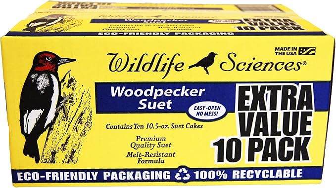 Wildlife Sciences Woodpecker Suet Cake 10 Pack for Wild Birds