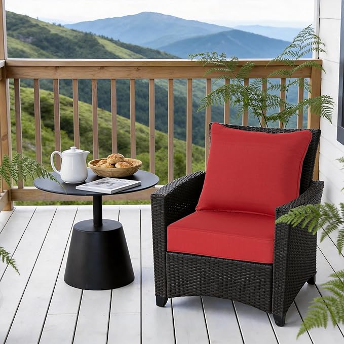 COZYVIDA Outdoor Deep Seat Cushion Set of 2, 24"x24" Seat & 25"x22.5" Back, Water-Proof Stain-Resistant UV Resistant Weather Resistant, 30D Foam with Recycled Fiber Fill,Chili-TPU