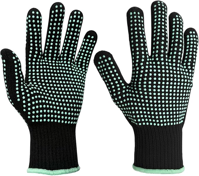 Heat Resistant Gloves for Kitchen & Home Use - 482°F, 2 PCS Combed Cotton & Double-Side Silicone Dots, Elastic Cuff, Anti-Slip for Grilling, Oven, Air Fryer - Universal Fit, Green