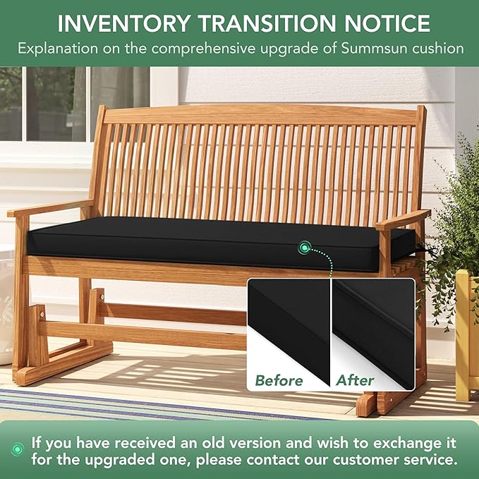 Outdoor Bench Cushion: Waterproof and Fade Resistant Patio Furniture Cushions - Non-Slip Bench Pad Cushion with Removable Cover for Garden Swing Porch Sofa Settee, 48 x 18 x 3 Inch, Black