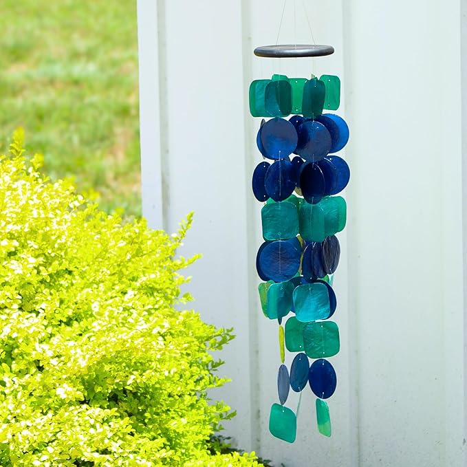 Solange & Frances Capiz Shell Wind Chimes for Outside - Elegant Wind Chimes for Home, Front Porch Decor or Patio Decor. Unique Valentines Day Gifts, Gifts for Mom and Gift for Men (Peacock)