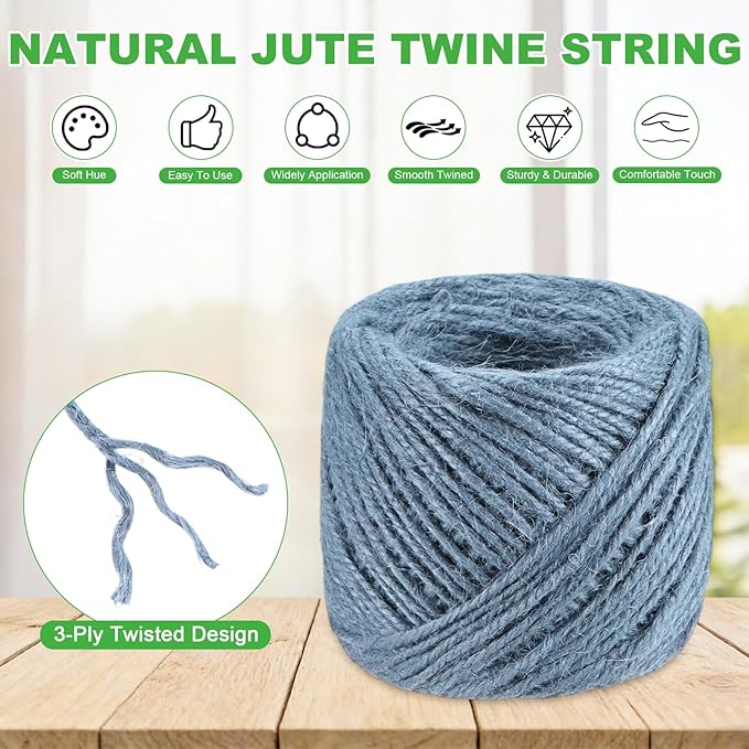 1-Pack Natural Jute Twine String, 3mm x 328ft/100m Long Garden Twine Balls for Crafts/Gift Wrapping/Gardening Plants, Durable Plant Ties Thick Rope [Gray]