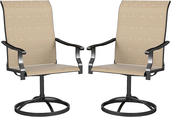 Outsunny Outdoor Patio Swivel Chairs Set of 2, High Back Patio Dining Chairs with All-Weather Mesh Fabric and Metal Frame for Backyard, Lawn, Porch or Garden, Brown