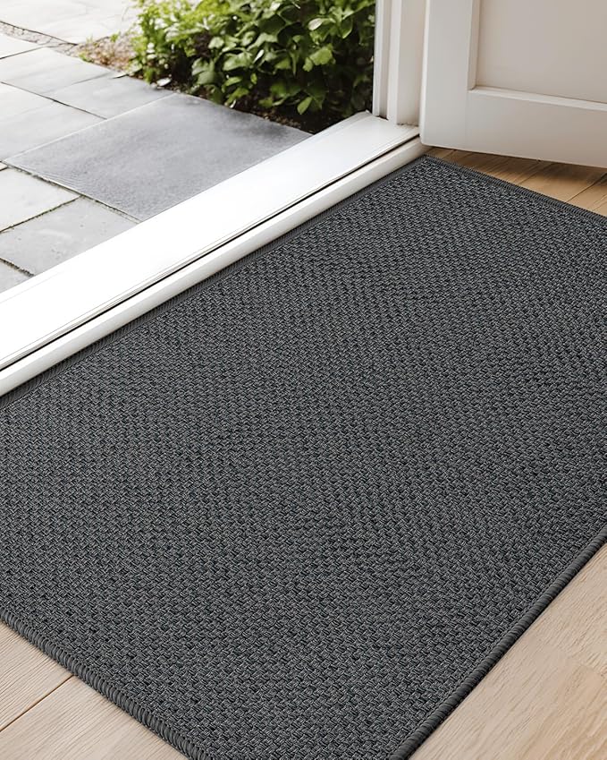Color&Geometry Ultra-Thin Indoor Door Mat, 26"x47" Low-Profile Non-Slip Entryway Rug with Modern Geometric Texture, Washable Doormat for Indoor Entrance, Front Door, Grey (Rolled-up NO Creases)