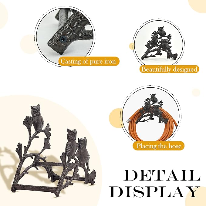 Owl Hose Holder Wall Mount – Decorative Cast Iron Garden Hose Hanger for Outside Wall, Heavy Duty Vintage Hose Reel for Patio, Yard, or Villa (hose holder)