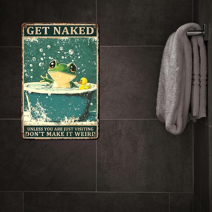PEACHGARDEN Funny Bathroom Decor Frog Vintage Metal Sign Shower Room Wall Decor Bathroom Toilet Frog Poster 8x12inch