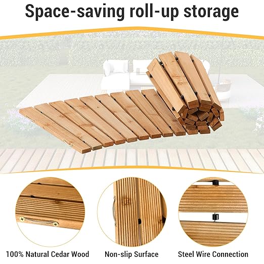 6FT Curved Wooden Garden Pathway Walkway Outdoor Roll Out Decorative Garden Non-Slip Patio Path Decorative Boardwalk Outdoor Road Floor for Backyard Beach Wedding Party