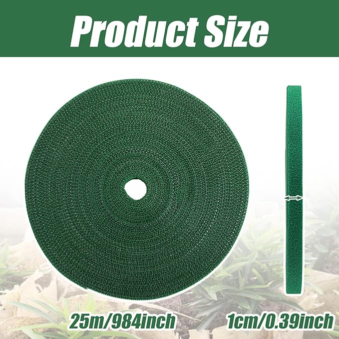 82 Ft 0.39 Inch Green Plant Tape, Reusable Garden Tie for Climbing Plants Adjustable Nylon Plant Support Tape for Outdoor Indoor Gardening, Tomatoes Vines Staking
