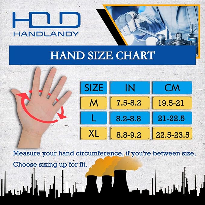 HANDLANDY Men Leather Gardening Gloves, Utility Work Gloves for Mechanics, Construction, Driver