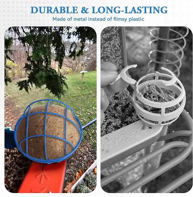 Metal Suet Ball Holder for Bird Buddy Smart Feeders & Others with 5mm Screw Hole for Accessory, Compatible with BirdBuddy Feeders, Durable Add-on Accessory (Blue)