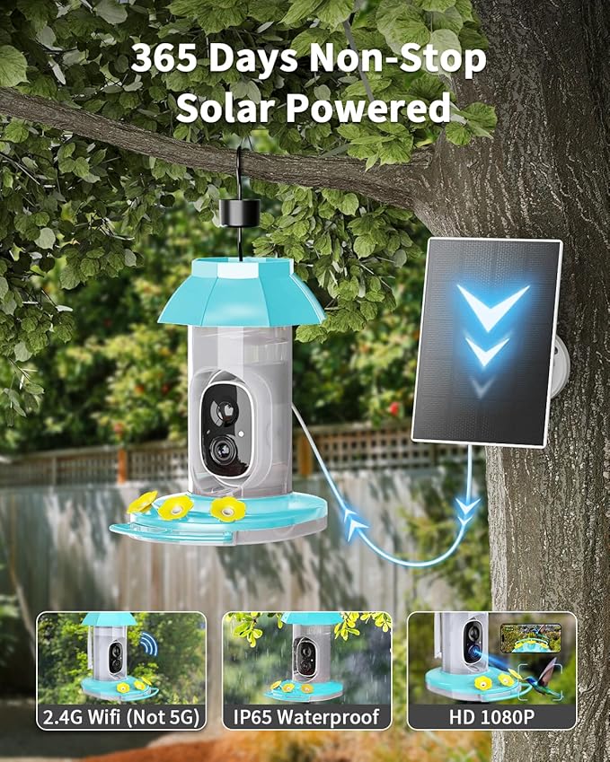 Hummingbird Feeder with Camera, Solar Bird Feeders Camera for Outdoors Hanging, AI Identify, Ant Moat & Bee Proof, Easy Clean & Refill, Gift for Bird Lovers