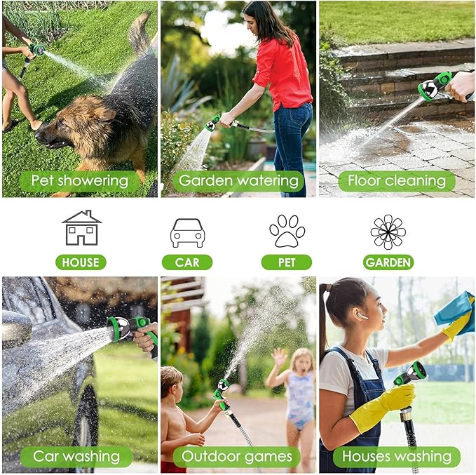 Stainless Steel Garden Hose 50 ft - 304 Stainless Steel Kink-Free Metal Water Hose with Shut-Off Valve & Hose Straps, Heavy Duty, Rust/Puncture Proof for Yard, Lawn and Car Washing, 50 Feet