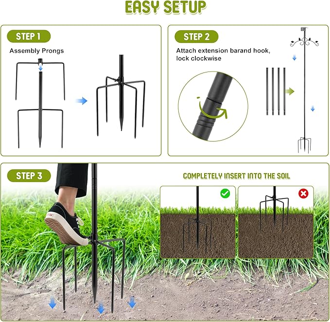 ERYTLLY Bird Feeder Pole Stand, 91 Inch Bird House Pole with 5-Prong Base Shepherds Hook for Hummingbird Feeders, Adjustable Bird Feeder Stand with Water Bowl Metal Mesh Tray for Outdoor Garden Decor