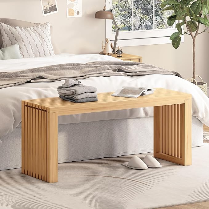Bamboo Dining Bench, 35-inch Sleek Design Entryway Shoe Rack Bench, Indoor Kitchen Table Bench, Waterproof Outdoor Bench, Natural
