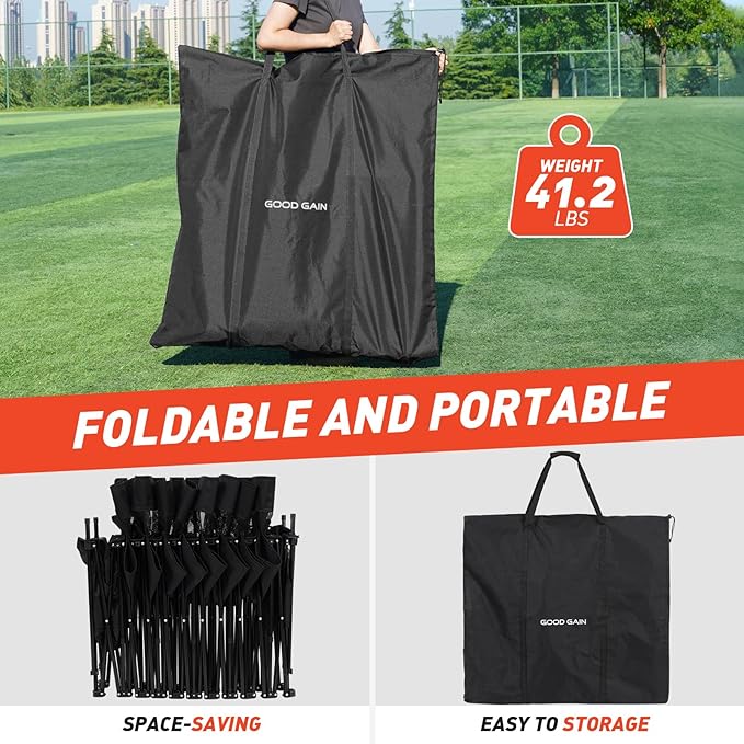 G GOOD GAIN Portable Soccer Bench with Canopy - Team Bench Soccer 8 Seats with Bag, Sideline Folding Bench, Folded Chair Seating 8 for Football Camp Outdoor Sport Events, Team Chairs for Adults, Black