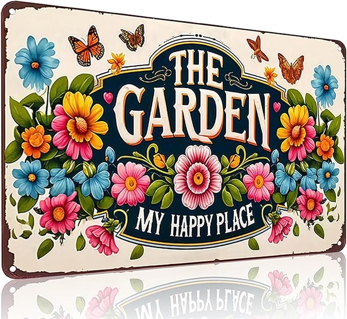 Plants Gifts The Garden My Happy Place Vintage Tin Sign for Garden Patio Porch Yard She Shed Decor 8x12 Inch (3902)