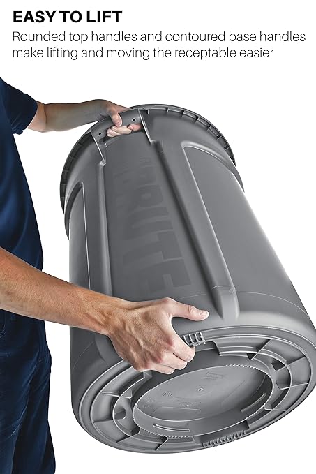 Rubbermaid Commercial Products BRUTE Heavy-Duty Trash/Garbage Can, 10-Gallon, Black, Wastebasket for Home/Garage/Mall/Office/Stadium/Bathroom, Pack of 6