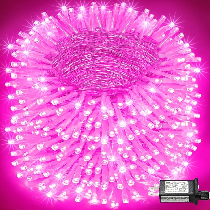 262FT 800 LED Outdoor String Lights, Connectable Pink Valentines Lights Waterproof with 8 Modes, Plug in Twinkle Fairy Lights Clear Wire for Indoor Bedroom House Wedding Patio Decorations