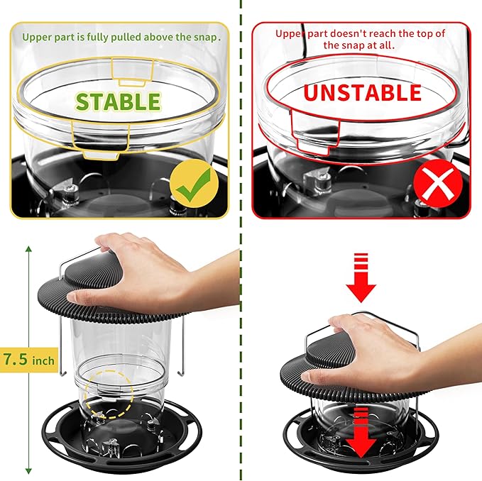 Outdoor Bird Feeder, Retractable Bird Feeder Hanging, Metal Hanger, Rainproof & Leak-Proof, Black, Pack of 2