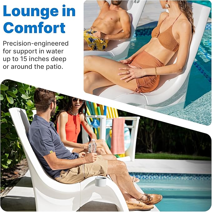 Step2 Vero Pool Chair, Fade-Resistant, Waterproof Patio Furniture for Sun Shelf, Use in Pools up to 15-Inches of Water, Weighted, 43"D x 23"W x 37"H, Resin, White