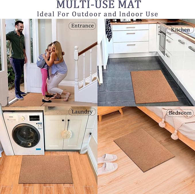 AAZZKANG Set of 2 Door Mats Outdoor Multi-Purpose Blank Doormat Non Slip Shoe Mat Ultra Absorb Mud Easy to Clean t for Outside,Inside,Garden Entrance Brown