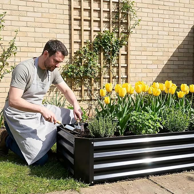 Metal Galvanized Raised Garden Bed Kit, 6 x 3 x 1 ft Galvanized Steel Raised Garden Planter Box Outdoor with Open Base for Growing Vegetables/Flowers/Herbs/Fruits/Succulents, Rectangle, Black