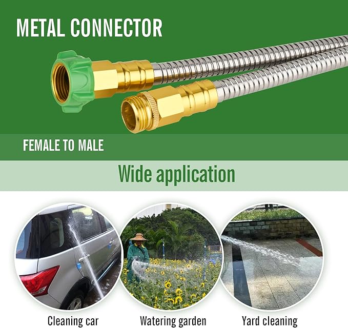 SKYWARD 304 Stainless Steel Garden Hose with Brass Garden Hose Nozzle, Anti-Leakage, Flexible & Lightweight Kink Free Water Hose, Easy to Use & Store (100ft)