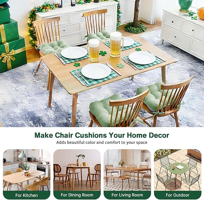 Betu Chair Cushions for Dining Chairs Set of 4,3.5" Thick Green Kitchen Chair Cushions Chair Pads with Ties,Non Slip Backing,Home Room Decor Seat Cushion,Bar,Patio Folding Chairs16"X16"X3.5"Sage Green