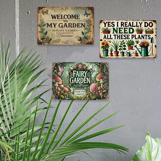 Garden Signs Vintage Metal Sign, Retro Garden Signs for Outside Home Gardening Greenhouse Yard Outdoor Decor 8x12 Inch
