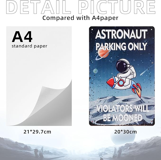 ASTRONAUT PARKING ONLY Poster Sign Decorative Signs Fun Metal Signs for Boys Space Themed Room Wall Decor Gifts for Teen Kids (Color10)