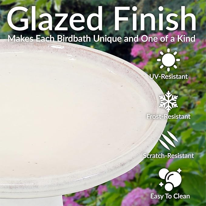 Sunnydaze 21" H Ceramic Bird Bath for Outside - Hand-Painted Outdoor Bird Bath Bowl, UV/Frost-Resistant Finish - Twilight