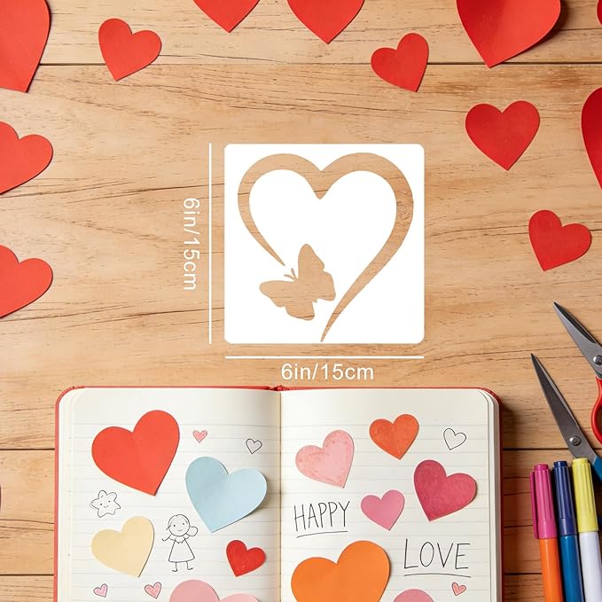 22 Pcs Heart Stencils for Crafts Reusable, 6x6 in Valentine Stencils for Painting on Wood/Wall/Canvas, Romantic Heart Templates Love Stencil Drawing Spraying Template for DIY Cards Home Decors Arts