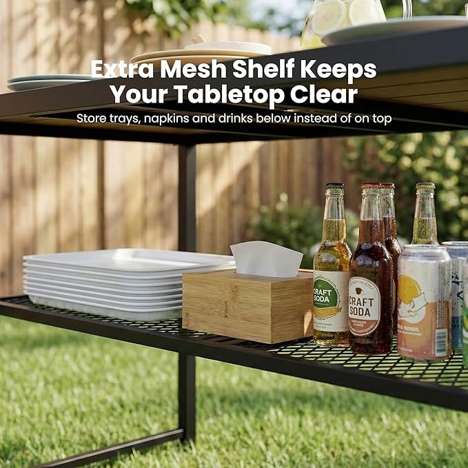 Outdoor Dining Set, 55" Picnic Table with Umbrella Hole & Storage Shelf, 3-Piece Set with 2 Movable Benches, All-Weather HDPE & Metal Frame for Backyard, Deck, Patio, BBQs & Garden
