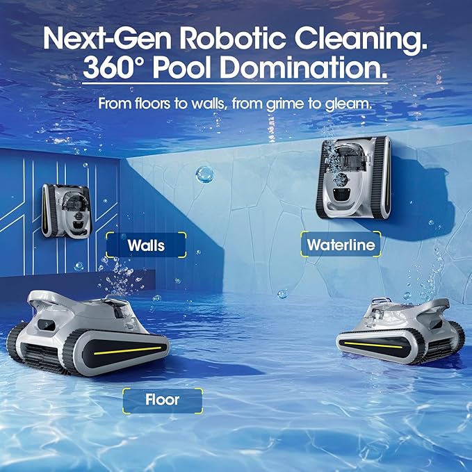 Cordless Robotic Pool Cleaner, Pool Vacuum 180W Brushless Motor, 45000Pa Suction, Wall & Waterline Climbing, Auto Path Mapping, for Inground & Above-Ground Pools up to 2150 Sq. Ft. (Gray)