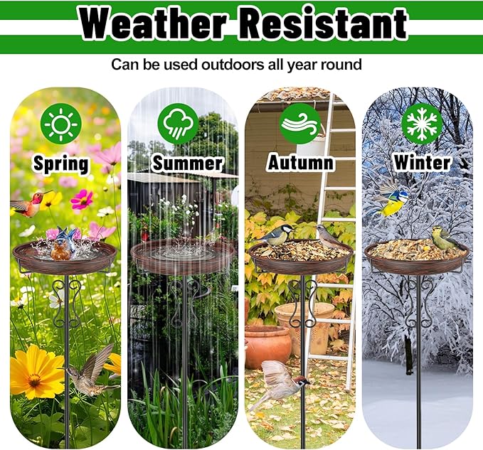 Metal Bird Bath for Outside,Upgraded 5 Pronged Base Birdbath & Feeder Bowl,Vintage Freestanding Birdfeeder for Garden Patio Yard Lawn Decor (Vintage Blue)
