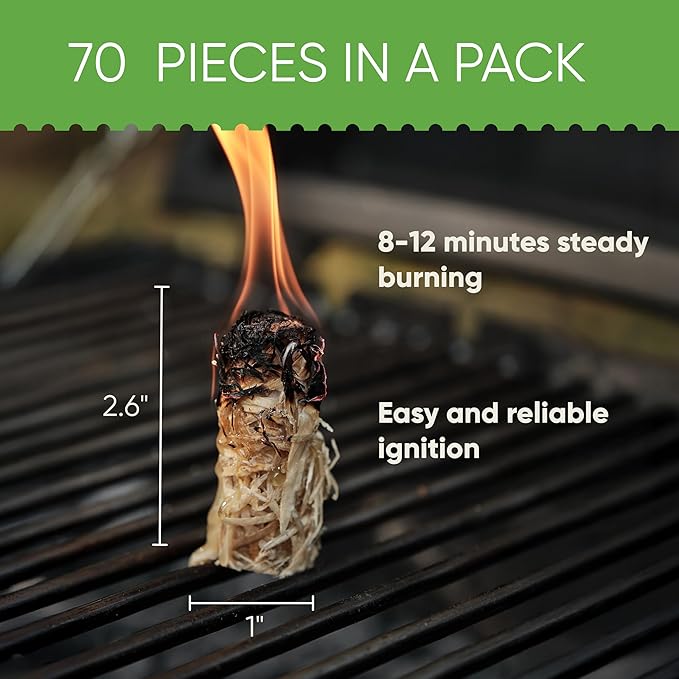 Inflame Fire Starters 70 pcs Fire Starters for Campfires, Grill, BBQ, Fireplace, Woodstove - Charcoal Starter - Waterproof, Weather-Resistant - Natural Wood Fireplace Starters