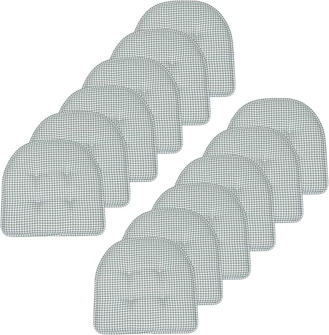 Sweet Home Collection Chair Cushion Memory Foam Pads Tufted Slip Non Skid Rubber Back U-Shaped 17" x 16" Seat Cover, 12 Count (Pack of 1), Houndsooth Pistachio