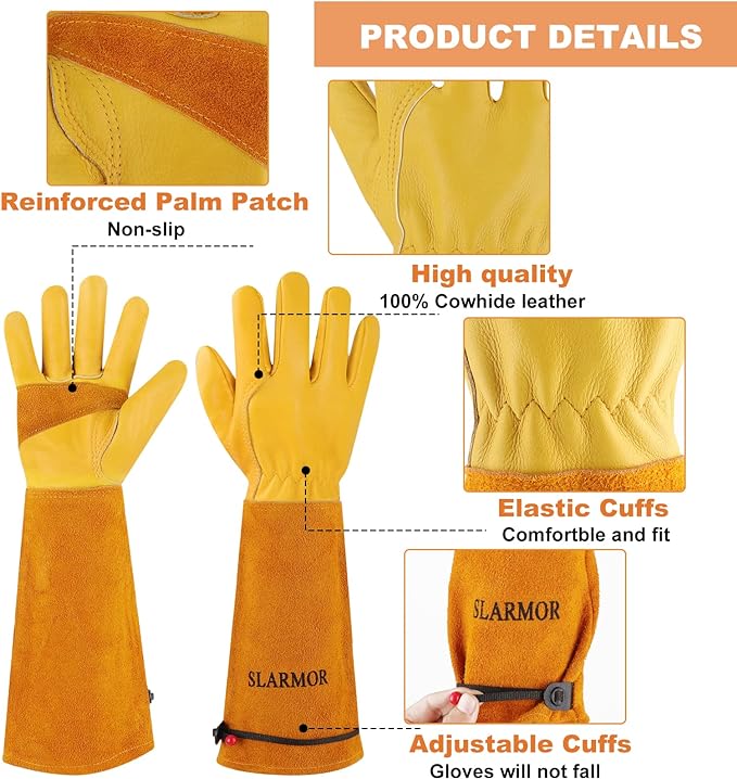Long Gardening-Gloves Women/Men-Thorn proof Rose Pruning Heavy Duty Gauntlet, Best Garden Gifts for Gardener-XS