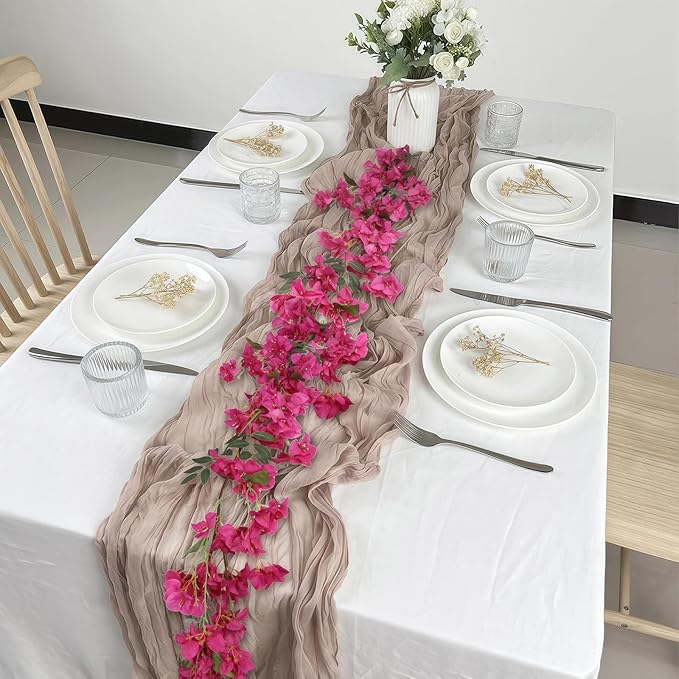 Fuchsia Bougainvillela Artificial Flower Garland 5.9FT Lush Bougainvillea Hot Pink Artificial Vine Flowers for Centerpieces Table Runner Wedding Arch Porches Patios Garden Decor (Hot Pink)