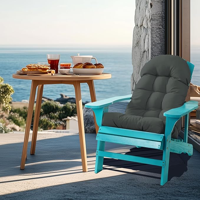 Large Adirondack Chair Cushion, Rocking Chair Cushion 50x20.8x4 inch, High Back Patio Cushions of Upper and Lower with Ties, Sunscreen and Fade-Resistant (Dark Grey, 2)