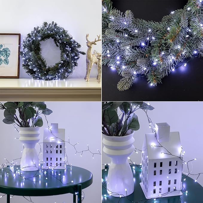 Firecracker Fairy Lights,33FT 300Leds Waterproof Twinkle Lights Plug in,8 Modes Remote String Light for Indoor Outdoor Christmas Wedding Birthday Patio Garden Decor,Green Wire,Cool White