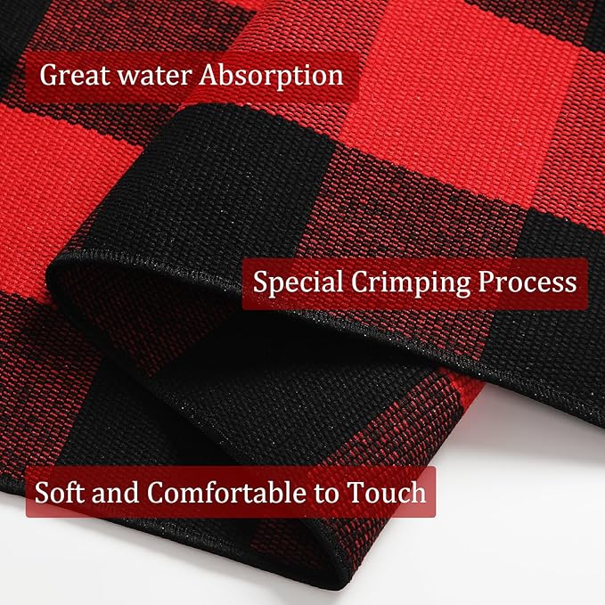 SEEKSEE Cotton Buffalo Plaid Rug 4'x6' Black and Red Checked Rug Washable Doormats Indoor Outdoor Rugs for Layered Front Door Mats, Porch, Kitchen, Farmhouse, Entryway