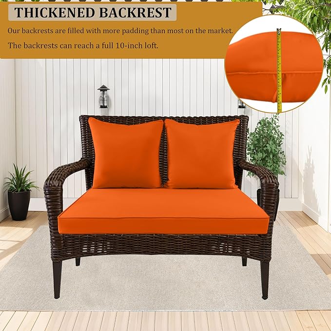 Outdoor Loveseat Cushion Set for Patio Couch/Sofa, 46 x 26 Inch Waterproof & Fade Resistant Patio Furniture Chiar Cushions with Removable Cover (Orange, 46''Lx26''Wx4''H-Loveseat Cushion Set)