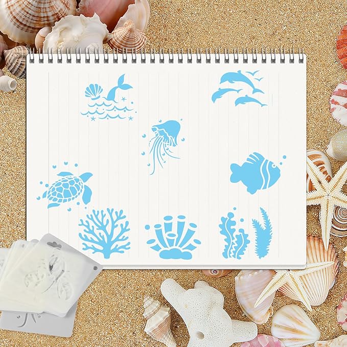JULMELON Sea Life Stencils - 20pcs DIY Pattern Stencils for Wall, Floor Decor & Rock Painting Art Projects (3inch)