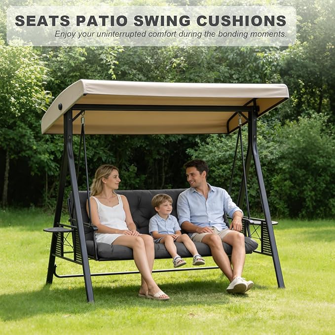 Porch Swing Cushions,Outdoor Cushions 3 Seater Replacement with Backrest, Waterproof Thickened Bench Cushion with Ties for Porch, Patio,Outdoor, Backyard and Garden(Dark Gray 60 * 40 in)