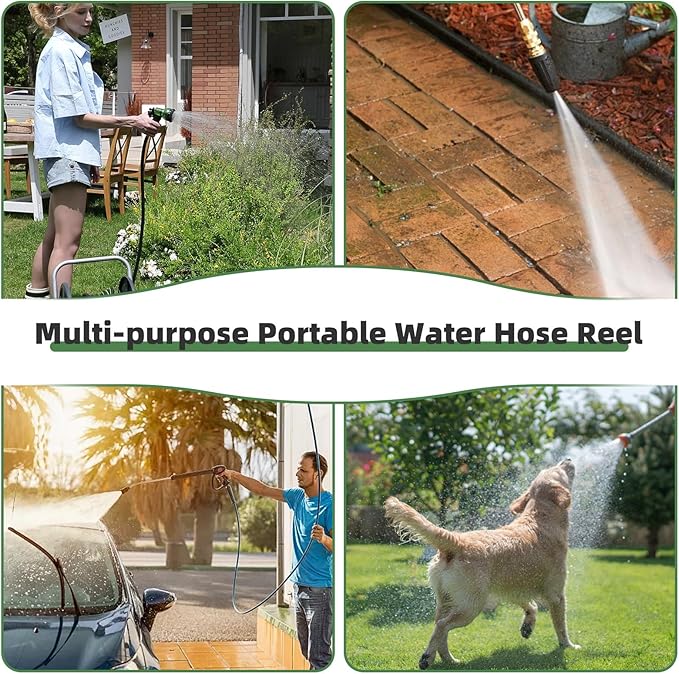 Garden Water Hose Reel Cart, Holds 65-100 Ft of 5/8 Inch, Wall Mounted Garden Hose Cart, Portable Hose Holder for Convenient Hose Storage and Watering