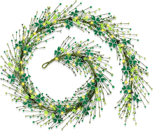 6.5 Ft St.Patrick's Day Garland Lucky Shamrock Vine Wreath Artificial Green Clover St Patrick's Day Hanging Wreath Garland for Front Door Arch Wall Irish Festival Party Decoration