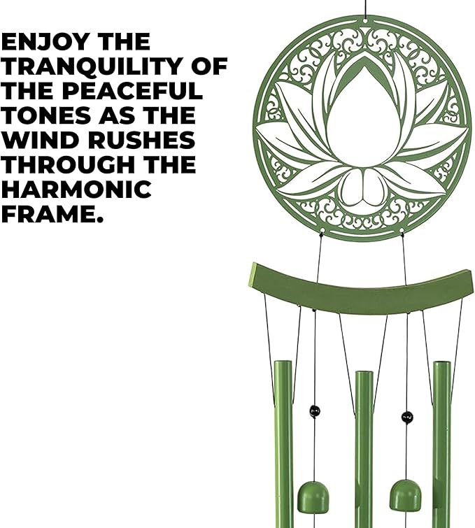 VP Home Lotus Medallion Wind Chimes for Outside - Harmonic Windchimes with Lotus Design for Gardens, Patios, and Porches - Thoughtful Gift for Mom, Grandma, and Plant Lovers - 8 x 8 x 37 Inches
