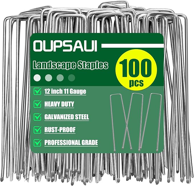 12 Inch 11 Gauge Galvanized Landscape Staples Stakes for Decoration, 12/25/50/100/150pcs Garden Metal Stakes for Weed Barrier Fabric, Fence Stakes, Tent Stakes (12in,100pcs)